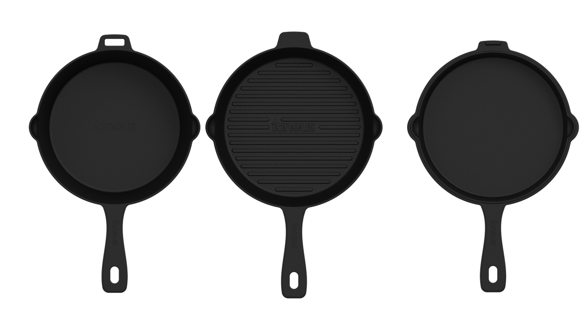 Igneus 3 Part Cast Iron Pan Set — side profile