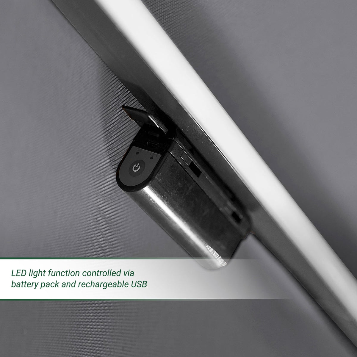 Galaxy Grey Frame LED Cantilever Parasol — in low light