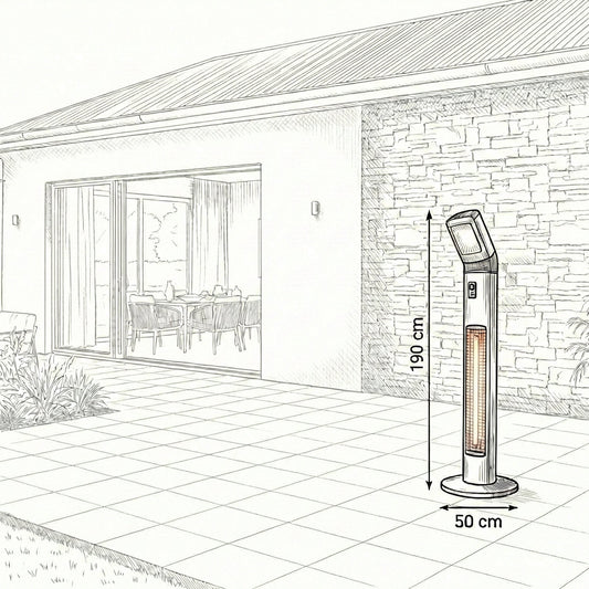 Outdoor Pedestal Heater — in use outdoors