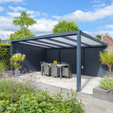 Deponti Ribolla freestanding aluminium pergola in anthracite standalone in a rear garden