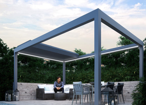 Motorised Retractable Roof Pergola | Deponti Pinela Deluxe | Full Open-Sky Effect | Somfy Remote | Synchronised Gasket Seal