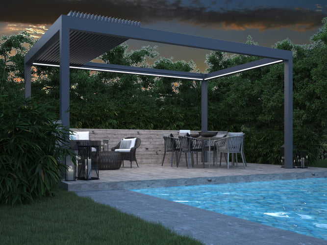 Motorised Retractable Roof Pergola | Deponti Pinela Deluxe | Full Open-Sky Effect | Somfy Remote | Synchronised Gasket Seal