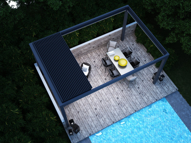 Motorised Retractable Roof Pergola | Deponti Pinela Deluxe | Full Open-Sky Effect | Somfy Remote | Synchronised Gasket Seal