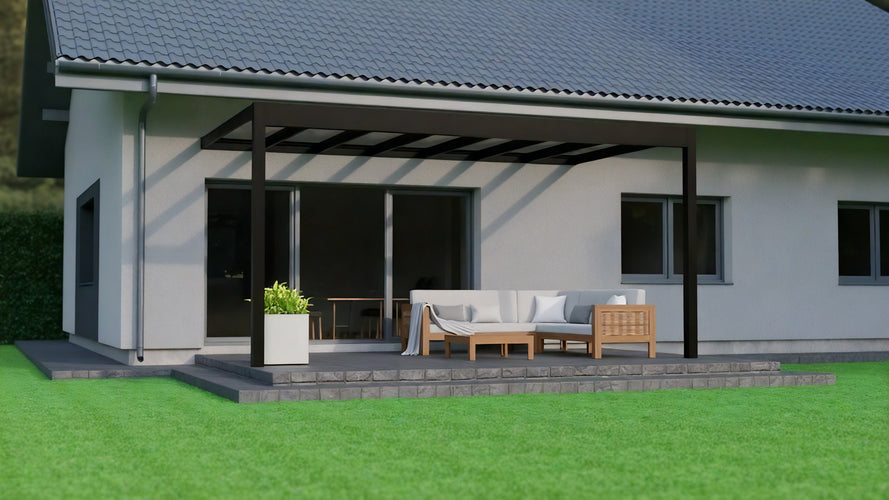 Aluminium Flat Roof Veranda | Deponti Trebbiano | 8.8mm Safety Glass | Spans Up To 7m | Integrated LED | Low-Height Compatible
