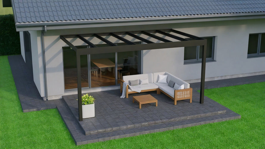 Aluminium Flat Roof Veranda | Deponti Trebbiano | 8.8mm Safety Glass | Spans Up To 7m | Integrated LED | Low-Height Compatible