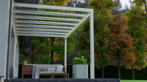 Aluminium Flat Roof Veranda | Deponti Trebbiano | 8.8mm Safety Glass | Spans Up To 7m | Integrated LED | Low-Height Compatible