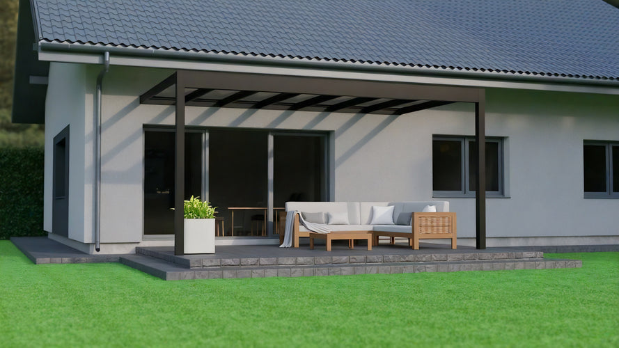 Aluminium Flat Roof Veranda | Deponti Trebbiano | 8.8mm Safety Glass | Spans Up To 7m | Integrated LED | Low-Height Compatible
