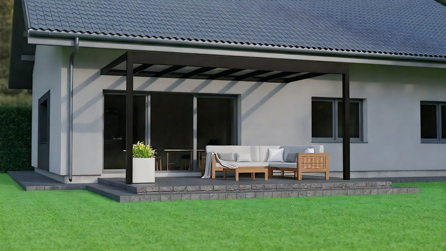 Aluminium Flat Roof Veranda | Deponti Trebbiano | 8.8mm Safety Glass | Spans Up To 7m | Integrated LED | Low-Height Compatible