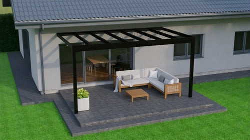 Aluminium Flat Roof Veranda | Deponti Trebbiano | 8.8mm Safety Glass | Spans Up To 7m | Integrated LED | Low-Height Compatible