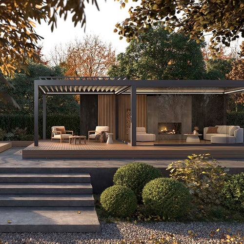 Motorised Louvred Pergola | Deponti Pinela Delight | Slimline Tilting Louvres | Smooth Light & Shade Control | Elegant Outdoor Living