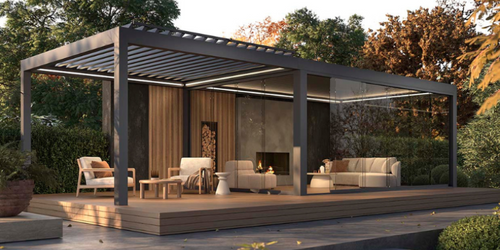 Motorised Louvred Pergola | Deponti Pinela Delight | Slimline Tilting Louvres | Smooth Light & Shade Control | Elegant Outdoor Living