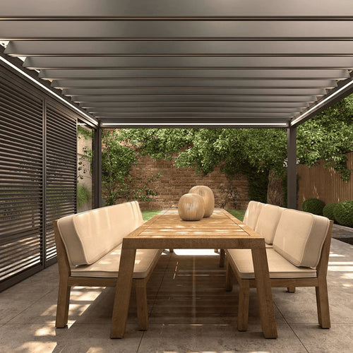 Motorised Louvred Pergola | Deponti Pinela Delight | Slimline Tilting Louvres | Smooth Light & Shade Control | Elegant Outdoor Living