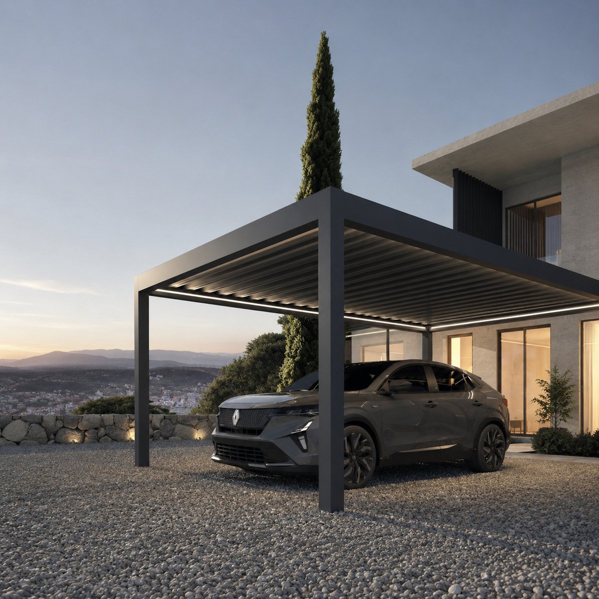 Aluminium Carport | Deponti Pinela Delight Carport | Trapezoidal Roofing | Extra-Wide | Spans Up To 7m | Integrated LED