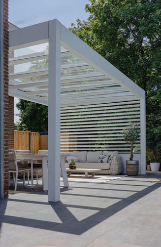 Glass Roof Aluminium Pergola | Deponti Pinela Glass | Reinforced Safety Glass | Extra-Wide Panels | Spans Up To 7m | Integrated LED