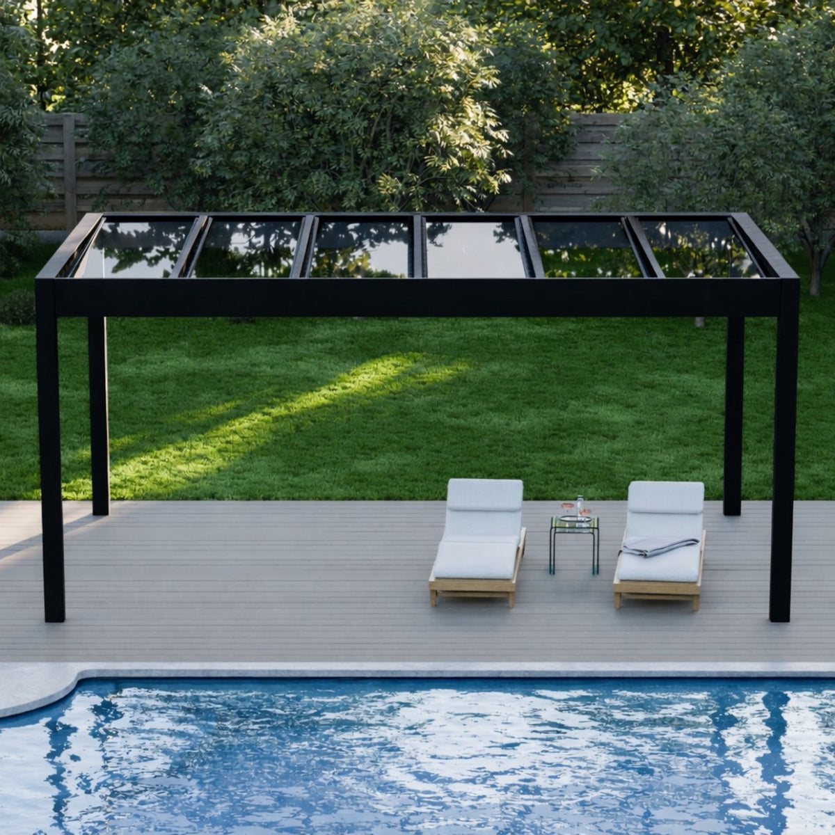 Glass Roof Aluminium Pergola | Deponti Pinela Glass | Reinforced Safety Glass | Extra-Wide Panels | Spans Up To 7m | Integrated LED
