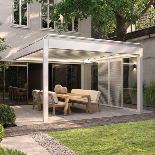 Motorised Louvred Pergola | Deponti Pinela Tilt | Wide-Span Tilting Louvres | Precision Light & Airflow Control | Architectural Outdoor Living