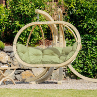 Globo Royal Oliva Double Seater Hanging Egg Chair — in use outdoors