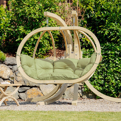 Globo Royal Double Hanging Egg Chair Set — in low light