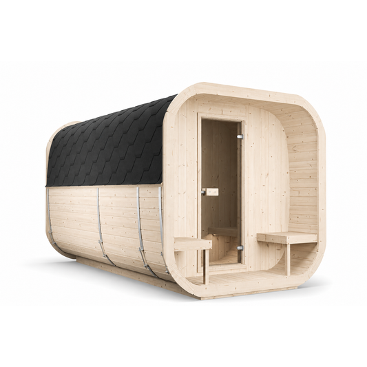Cube Sauna Icon 385 XL — Largest Spruce Cube Sauna, 3.85m — spruce — angle view 1