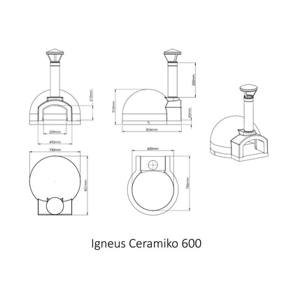 Igneus Ceramiko 600 Wood Fired Pizza Oven — dimensions diagram, side profile