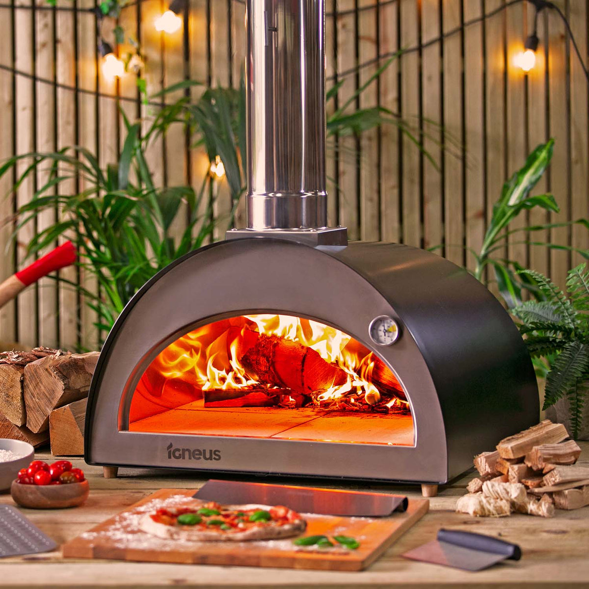 igneus classico wood fired pizza oven lifestyle exterior view — view 2