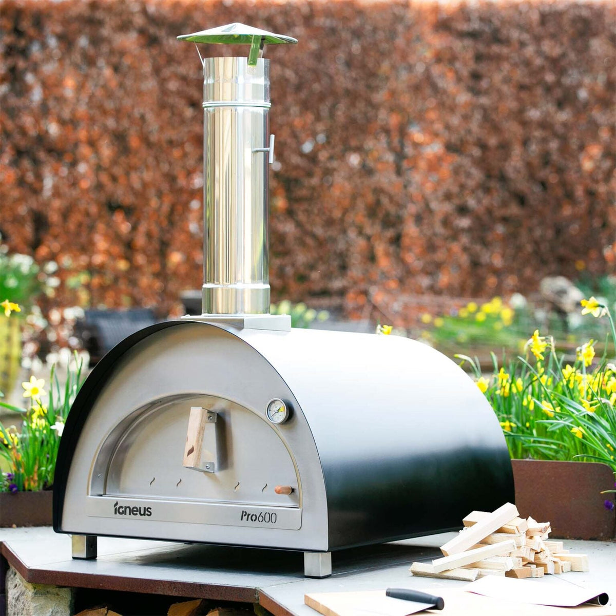 igneus pro 600 wood fired pizza oven lifestyle exterior view — view 3