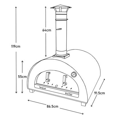 igneus pro 750 wood fired pizza oven dimensions diagram