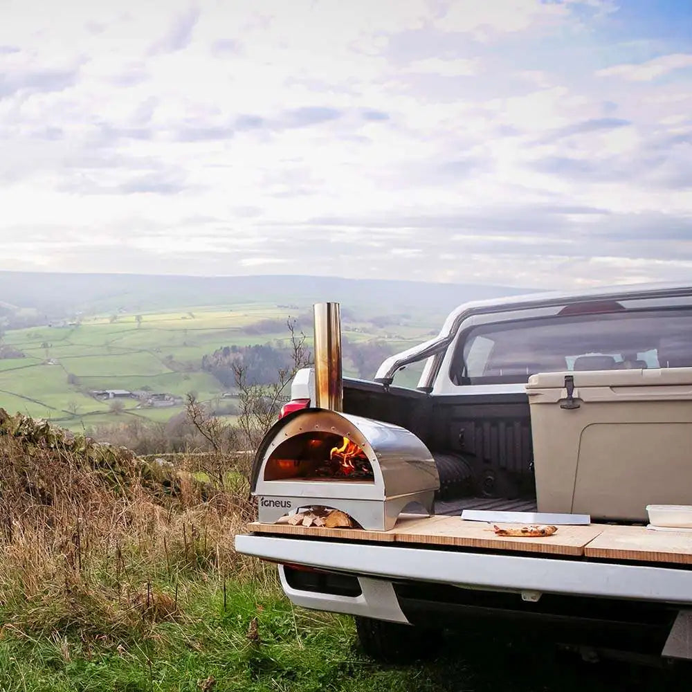 igneus minimo portable pizza oven free peel in-use cooking view — view 2
