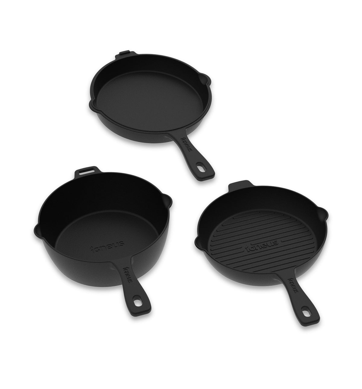 Igneus 3 Part Cast Iron Pan Set — front view