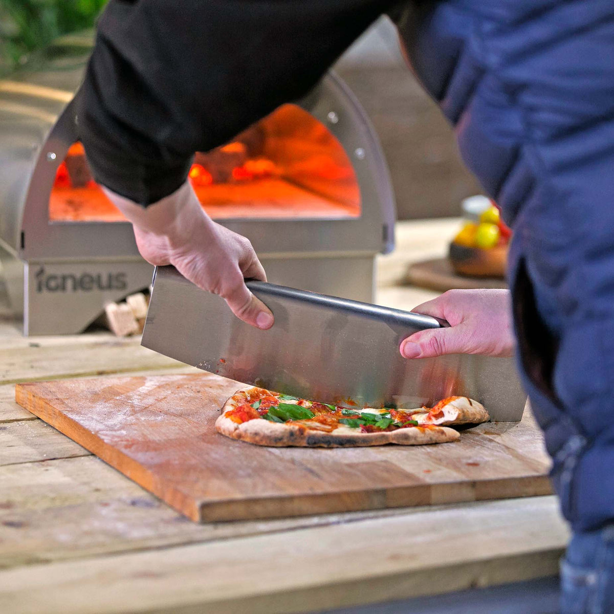 Igneus Pro 85cm 5 Part Toolset Pizza Oven Accessory Bundle — in a patio setting