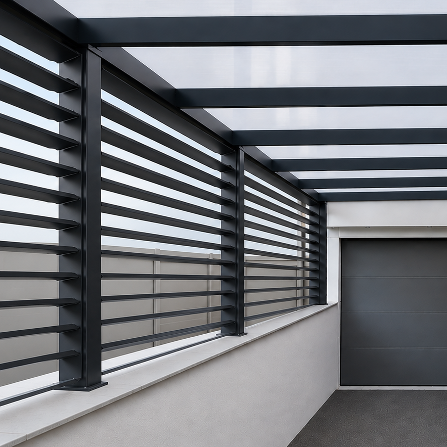 Louvred Side Panel | Roma Verandas | Fixed or Rotatable | Adjustable Privacy & Solar Control | Aluminium Veranda Pergola Side Element