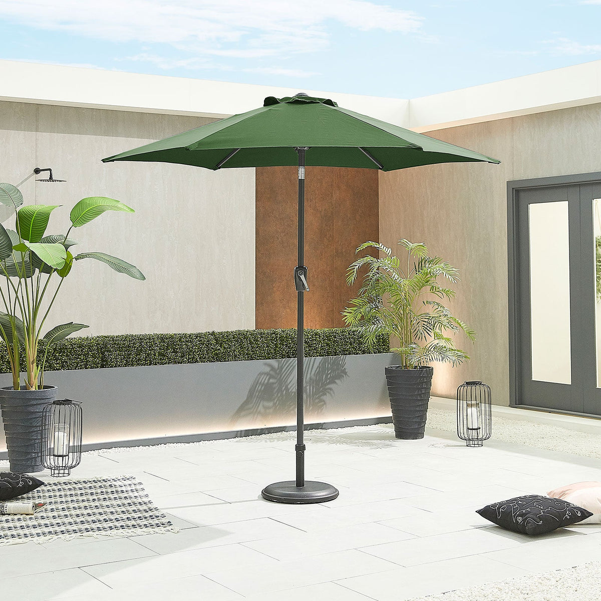Antigua Aluminium Parasol — styled in a garden setting (image 55)
