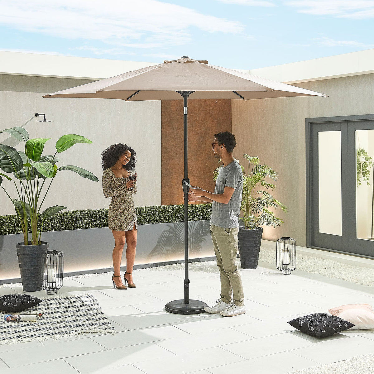 Antigua Aluminium Parasol — in a patio setting