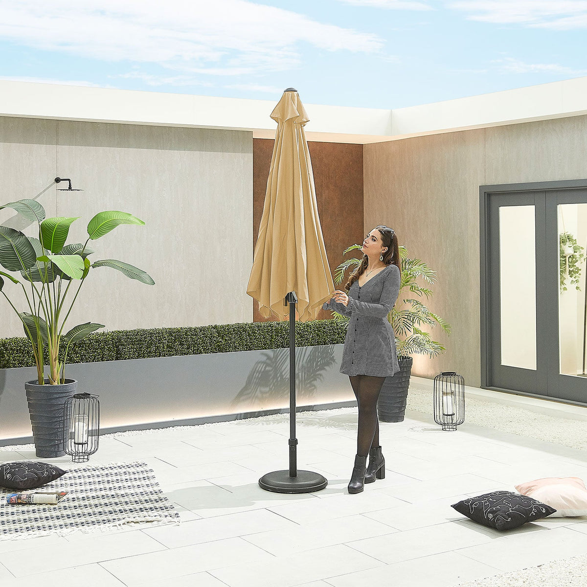 Antigua Aluminium Parasol — styled in a garden setting (image 30)