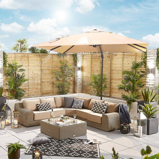 Galaxy Grey Frame LED Cantilever Parasol — in use outdoors