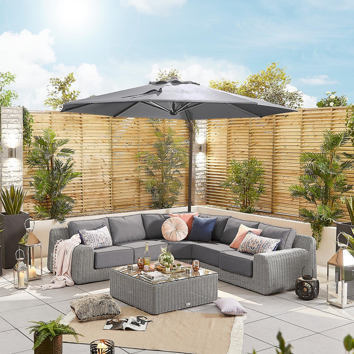 Galaxy Grey Frame LED Cantilever Parasol — side profile