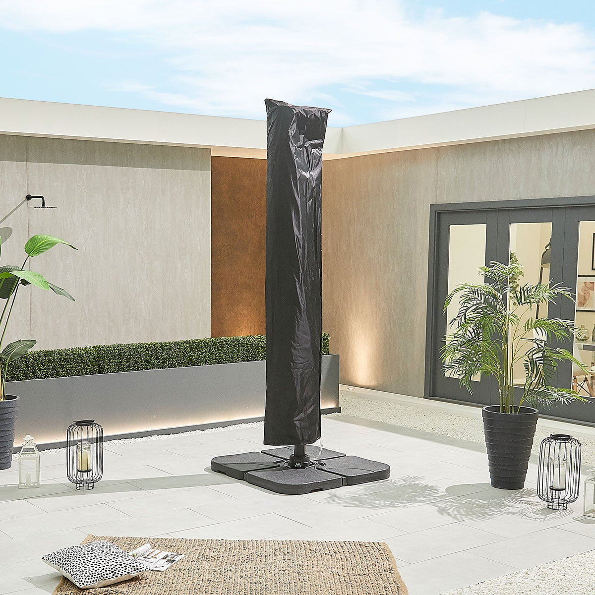 Genesis Grey Frame Cantilever Parasol — from an angle