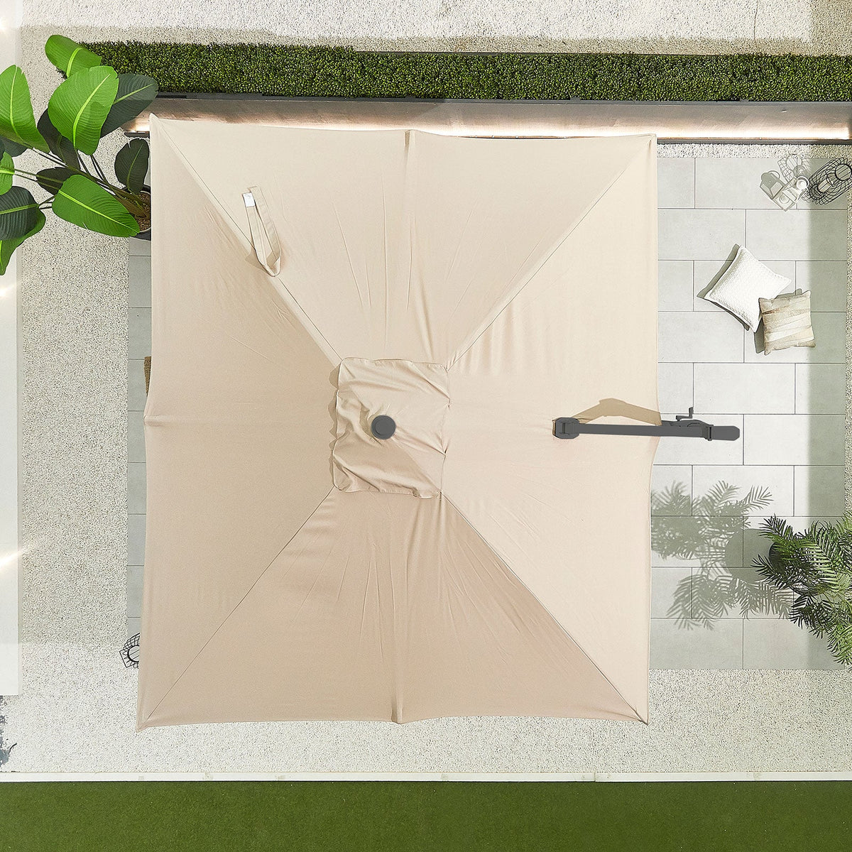 Genesis Grey Frame Cantilever Parasol — styled in a garden setting