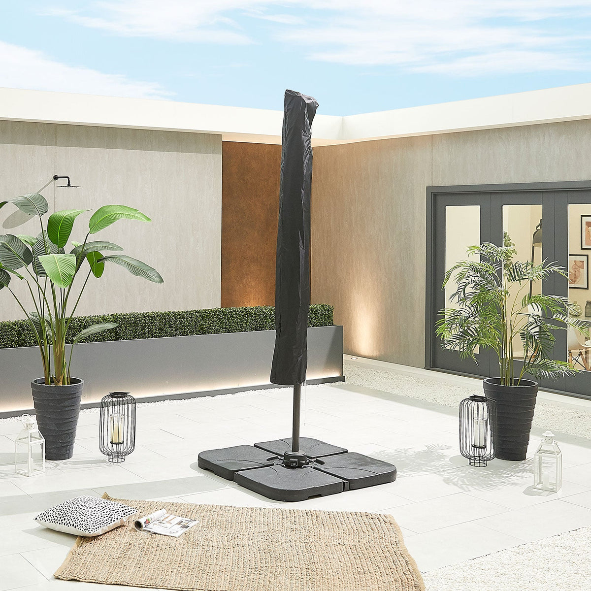 Apollo Cantilever Parasol — set up and ready to use