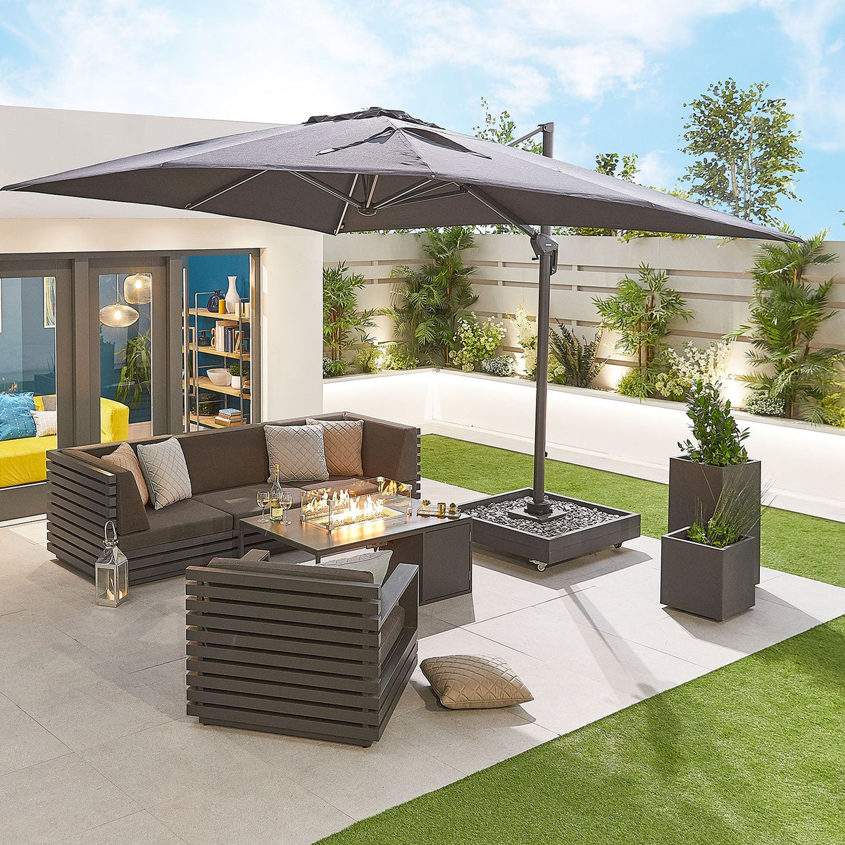 Galaxy Grey Frame LED Cantilever Parasol — showing texture and finish