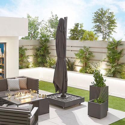 Galaxy Grey Frame LED Cantilever Parasol — in a patio setting