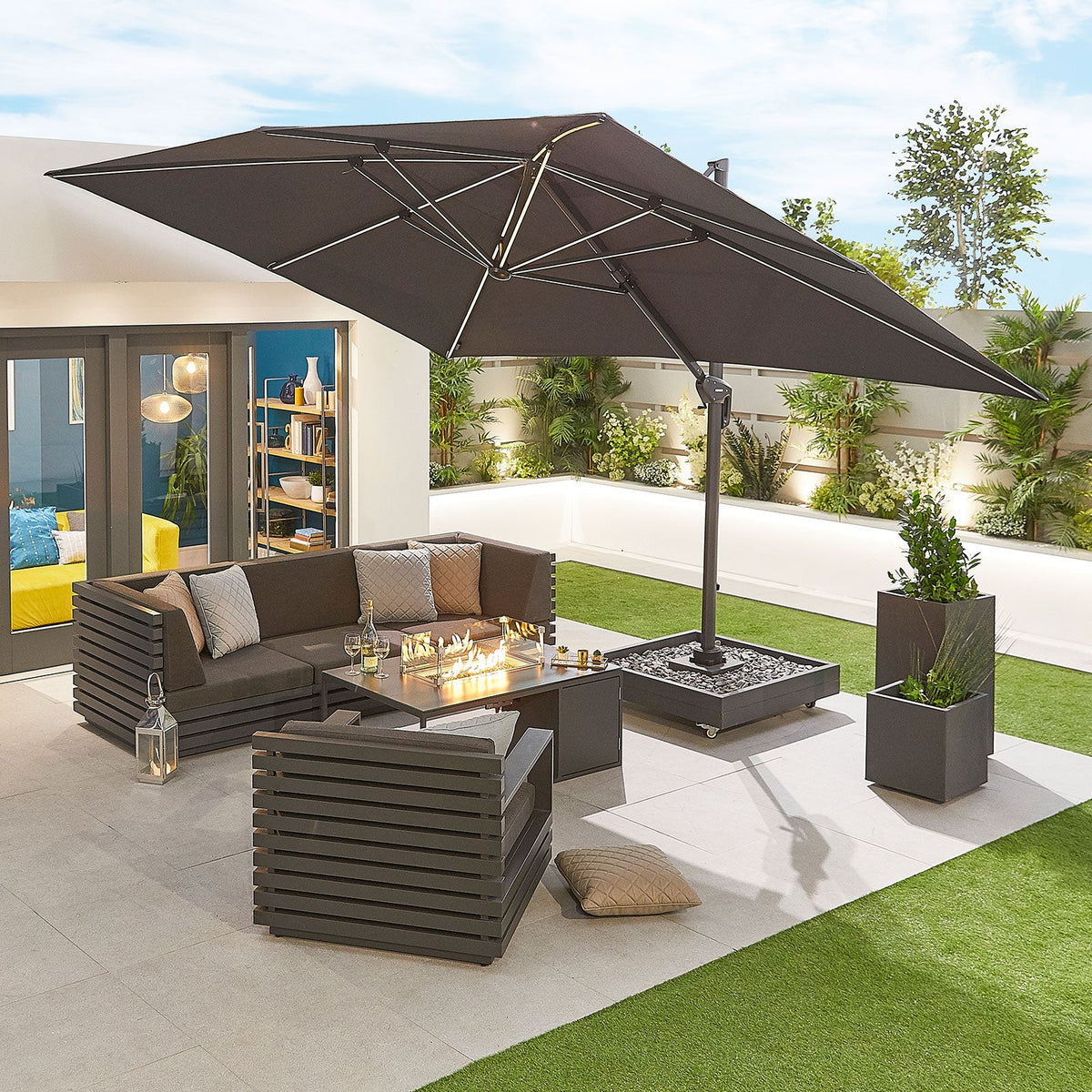 Galaxy Grey Frame LED Cantilever Parasol — from above