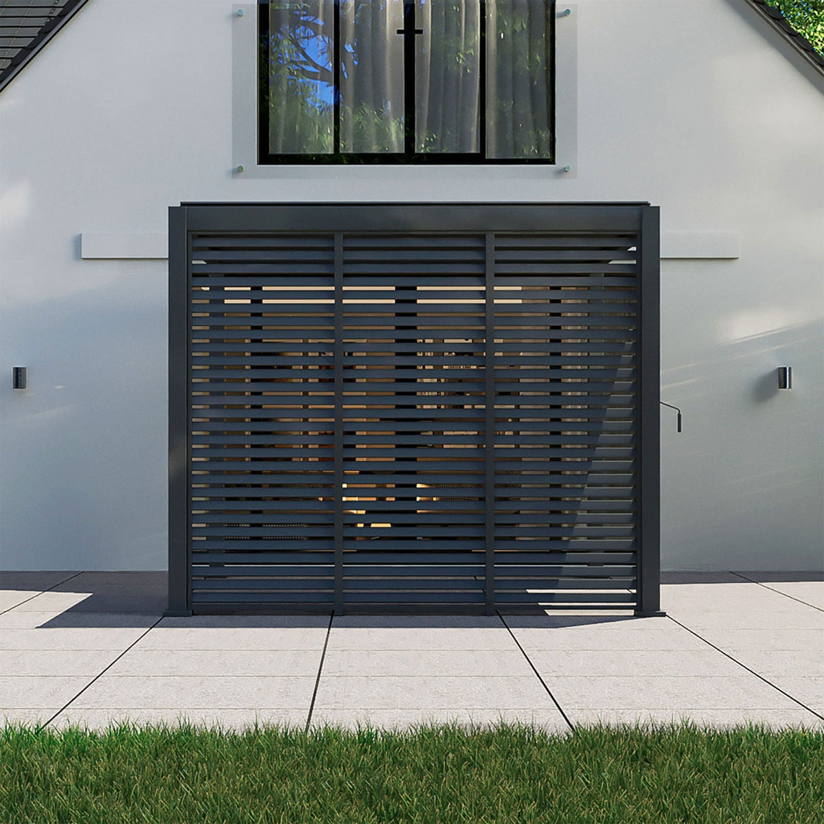 Titan Louvred Side Wall — in a traditional garden