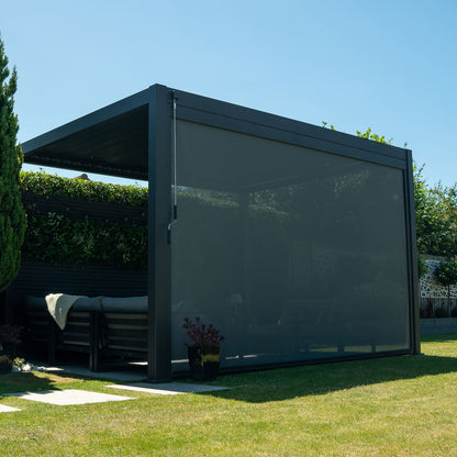 Titan Pergola Pull Down Privacy Screen — in a patio setting
