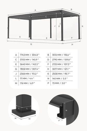 Titan Freestanding Aluminium Pergola — rear view