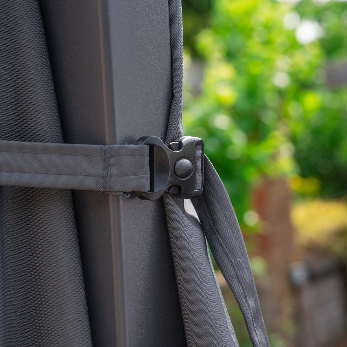 Astra Cantilever Parasol — styled in a garden setting