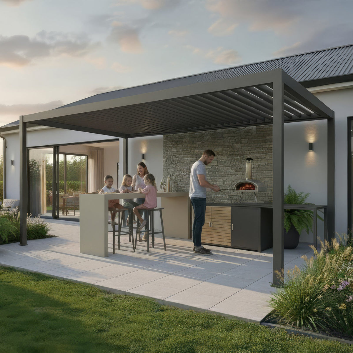 Cook Cab Outdoor Kitchen Workstation - Grey — styled in a garden setting