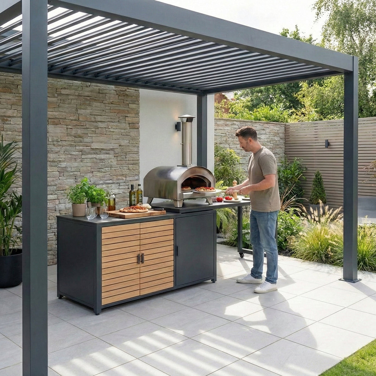 Cook Cab Outdoor Kitchen Workstation - Grey — from an angle