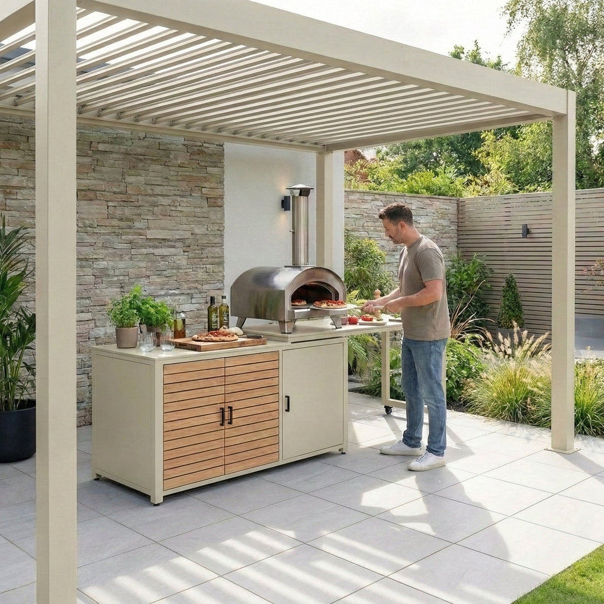 Cook Cab Outdoor Kitchen Workstation - Pebble — in use outdoors