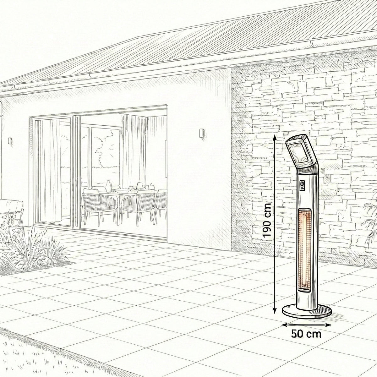 Outdoor Pedestal Heater — in use outdoors